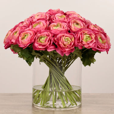Floral Arrangement-Artificial Ranunculus Arrangement in Glass Vase-Bloomr