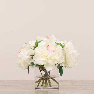 -Artificial Peony Arrangement in Glass Vase-Bloomr