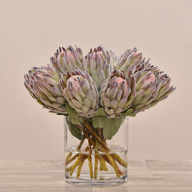 Floral Arrangement-Artificial Protea Arrangement in Glass Vase-Bloomr