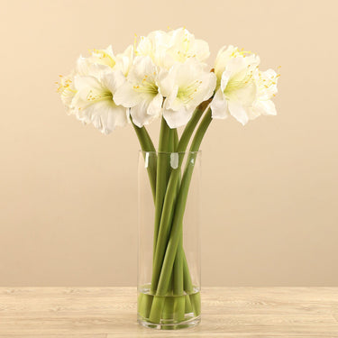 Floral Arrangement-Artificial Amaryllis Arrangement in Glass Vase-Bloomr