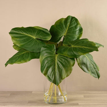 Flowers-Artificial Canna Leaf Arrangement in Glass Vase-Bloomr