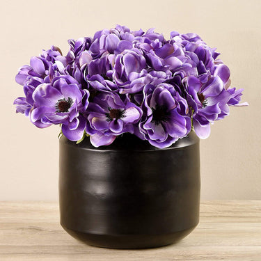 Floral Arrangement-Artificial Anemone in Black Vase-Bloomr