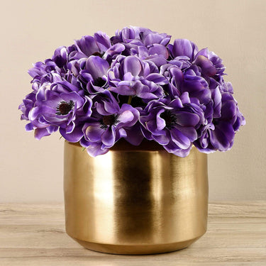Floral Arrangement-Artificial Anemone in Gold Pot-Bloomr