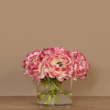 Floral Arrangement-Artificial Ranunculus Arrangement in Glass Vase-Bloomr
