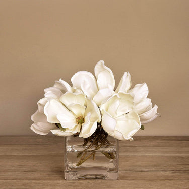 Flowers-Artificial Magnolia in Glass Vase-Bloomr