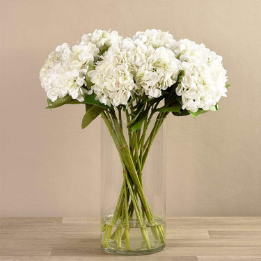 Flowers-Artificial Hydrangea Arrangement in Glass Vase-Bloomr