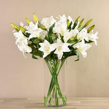Floral Arrangement-Artificial Lily Arrangement in Glass Vase-Bloomr
