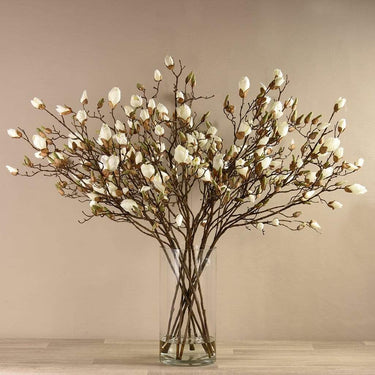Flowers-Artificial Magnolia in Glass Vase-Bloomr