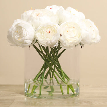Floral Arrangement-Artificial Peony Arrangement in Glass Vase-Bloomr