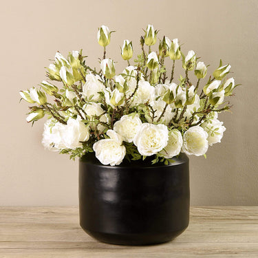 Floral Arrangement-Artificial Rose Arrangement in Black Vase-Bloomr