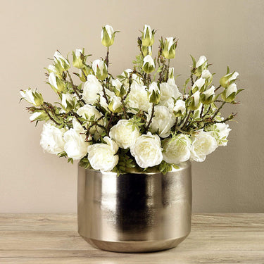 Floral Arrangement-Artificial Rose Arrangement in Silver Vase-Bloomr
