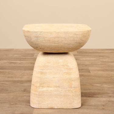 Furniture-Ambrose Travertine Side Table-Bloomr