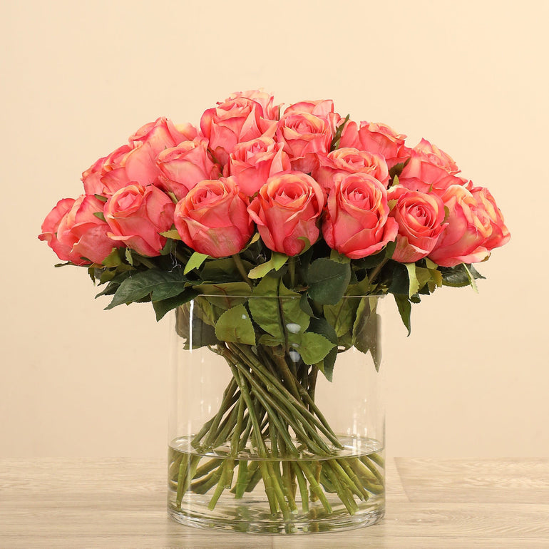 Artificial Rose Arrangement in Glass Vase