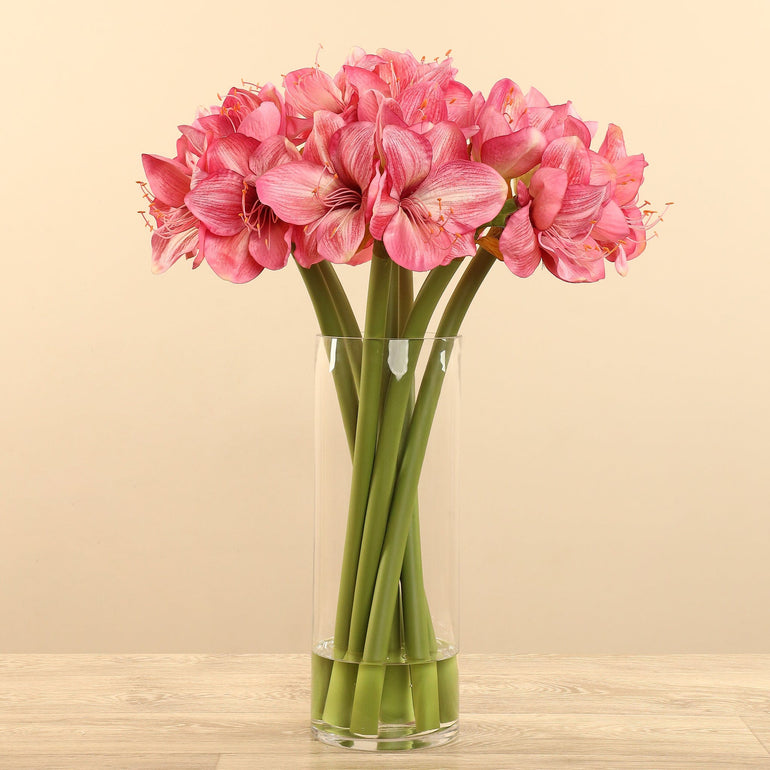 Artificial Amaryllis Arrangement in Glass Vase