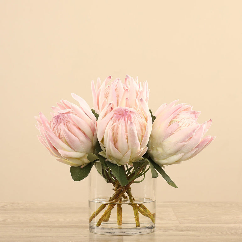2 sizes Artificial Protea Arrangement in Glass Vase