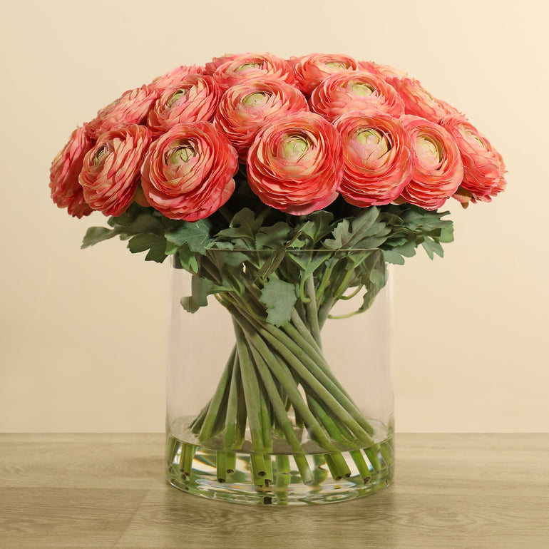 Artificial Ranunculus Arrangement in Glass Vase