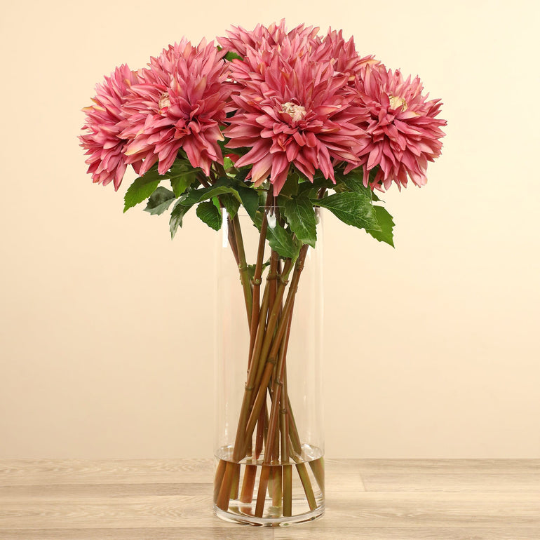 Artificial Dahlia Arrangement in Glass Vase