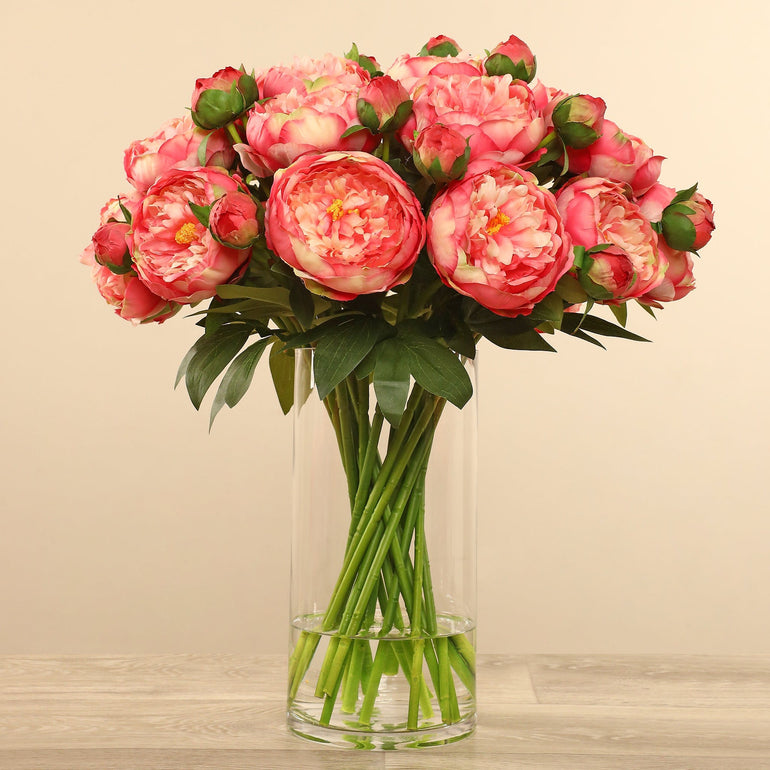 Artificial Peony Arrangement in Glass Vase