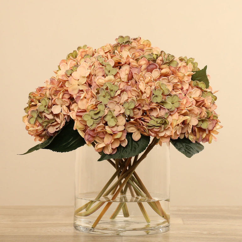 Artificial Hydrangea Arrangement in Glass Vase