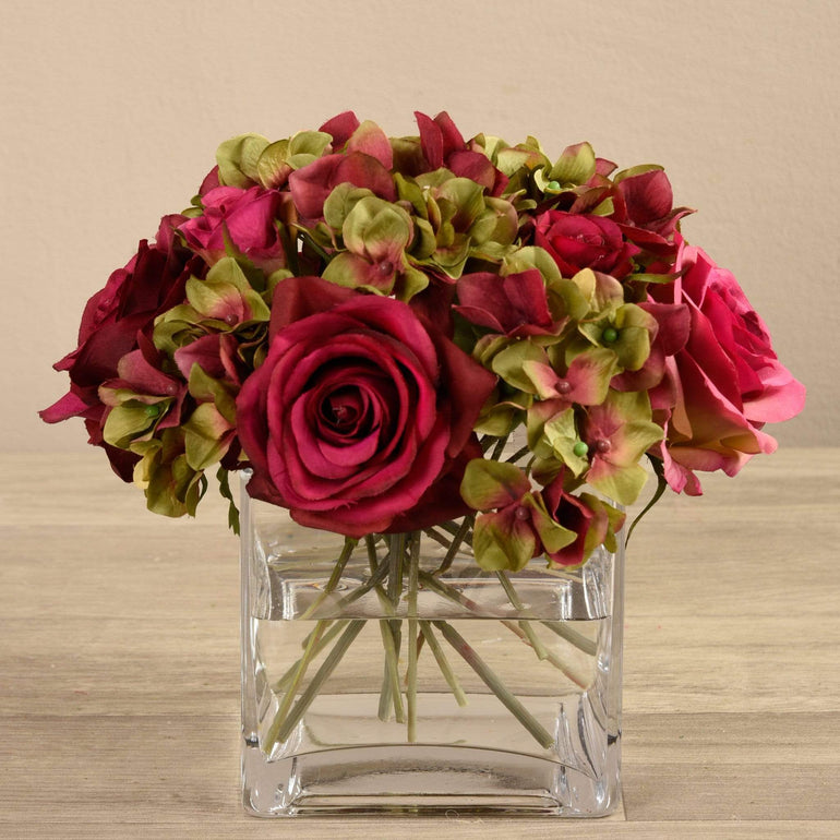 Artificial Mixed Flower Arrangement in Glass Vase