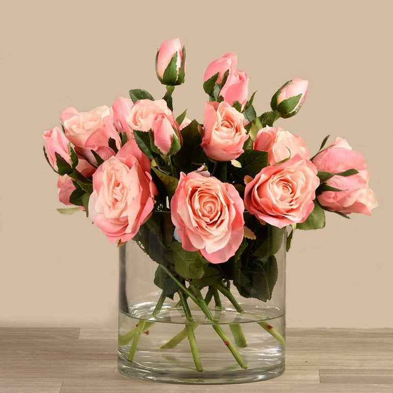 Artificial Rose Arrangement in Glass Vase