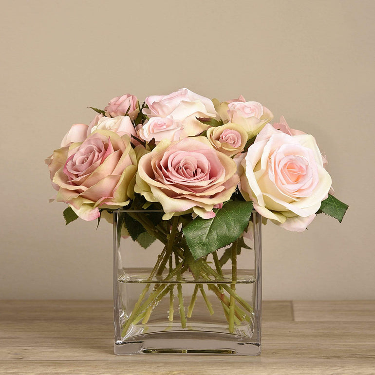 Artificial Rose Arrangement in Glass Vase