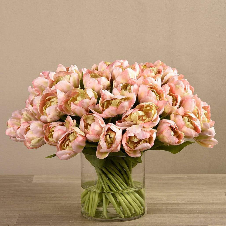 Artificial Tulips in Glass Vase