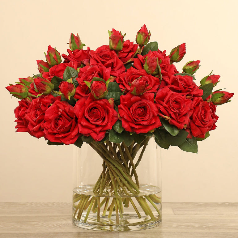 Artificial Rose Arrangement in Glass Vase