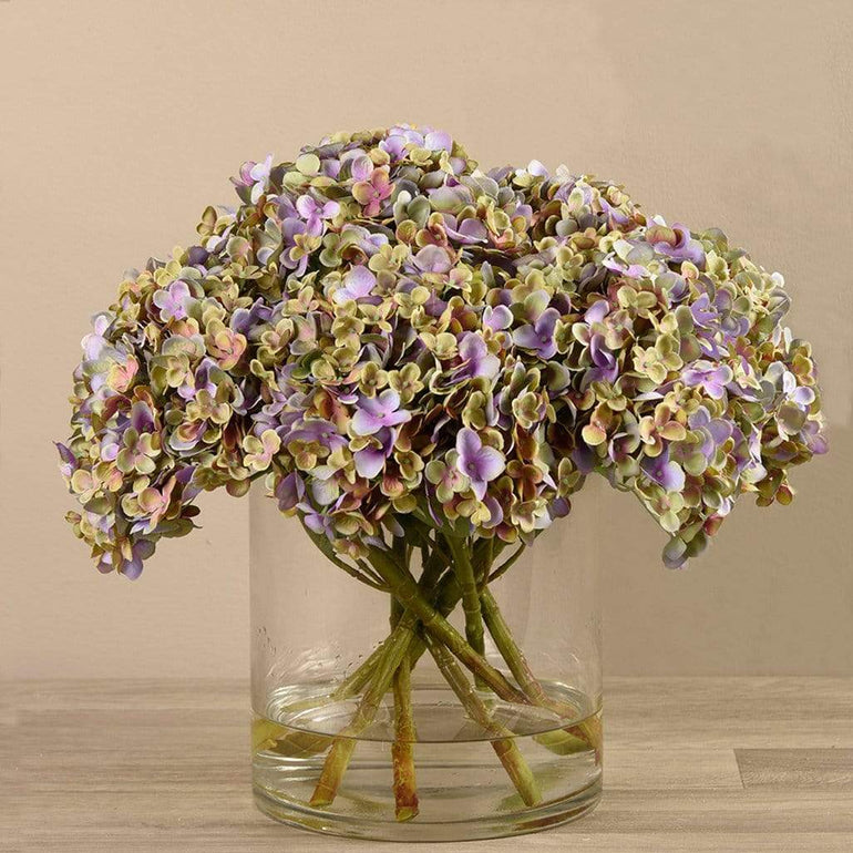 Artificial Hydrangea in Glass Vase