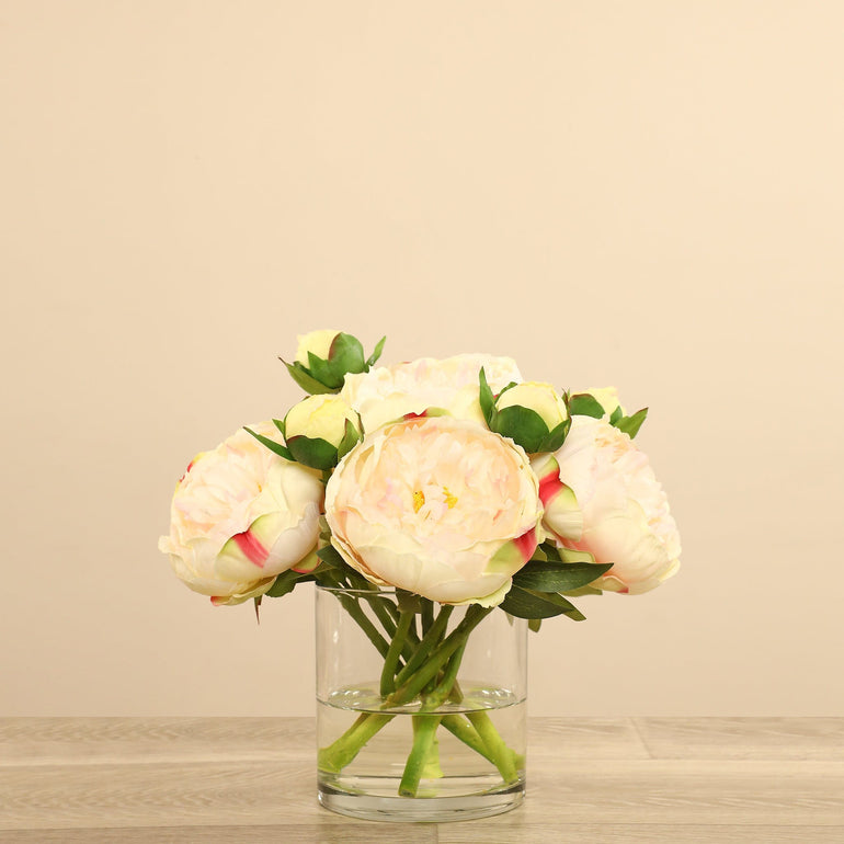 3 sizes Artificial Peony Arrangement in Glass Vase