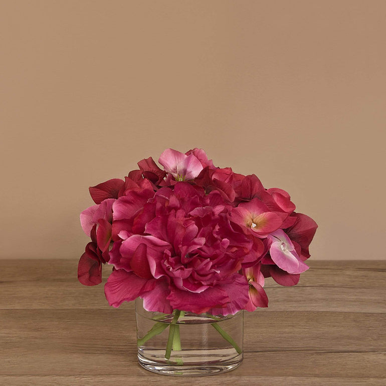3 sizes Peony & Hydrangea Arrangement in Glass Vase