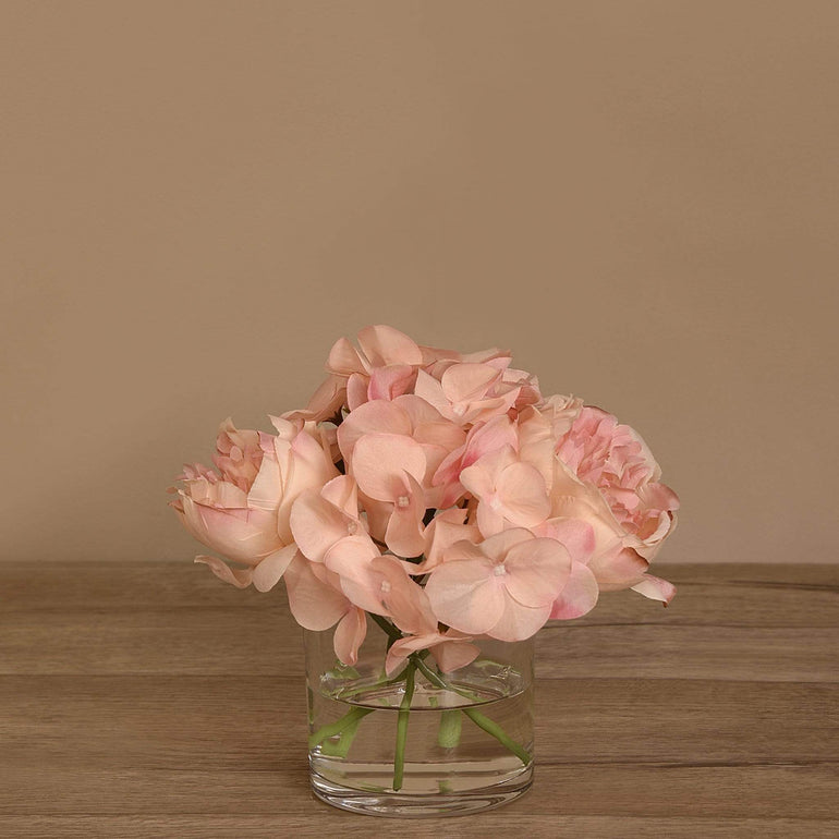 3 sizes Rose & Hydrangea Arrangement in Glass Vase