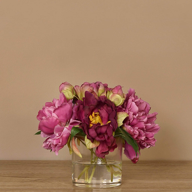 3 sizes Artificial Peony Arrangement in Glass Vase