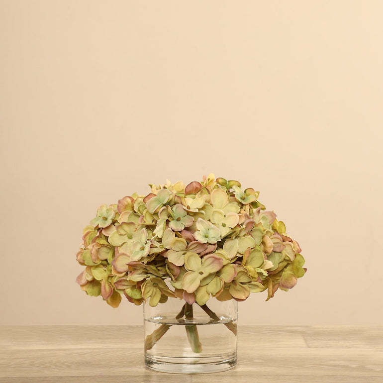 3 sizes Artificial Hydrangea Arrangement in Glass Vase
