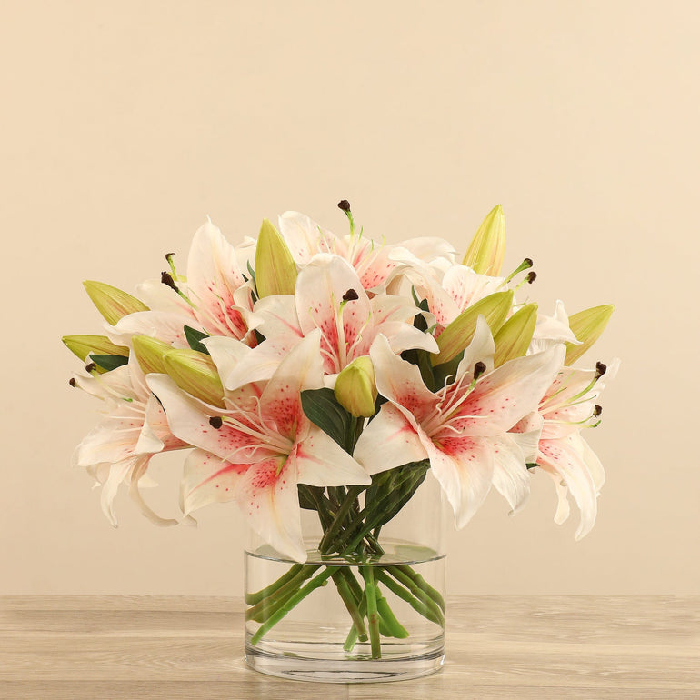 2 sizes Artificial Lily in Glass Vase
