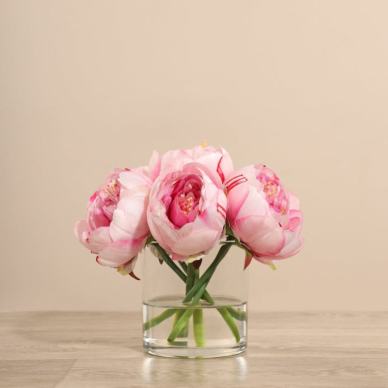 3 sizes Artificial Peony Arrangement in Glass Vase
