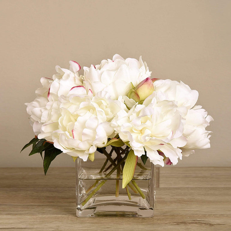 3 sizes Artificial Peony Arrangement in Glass Vase