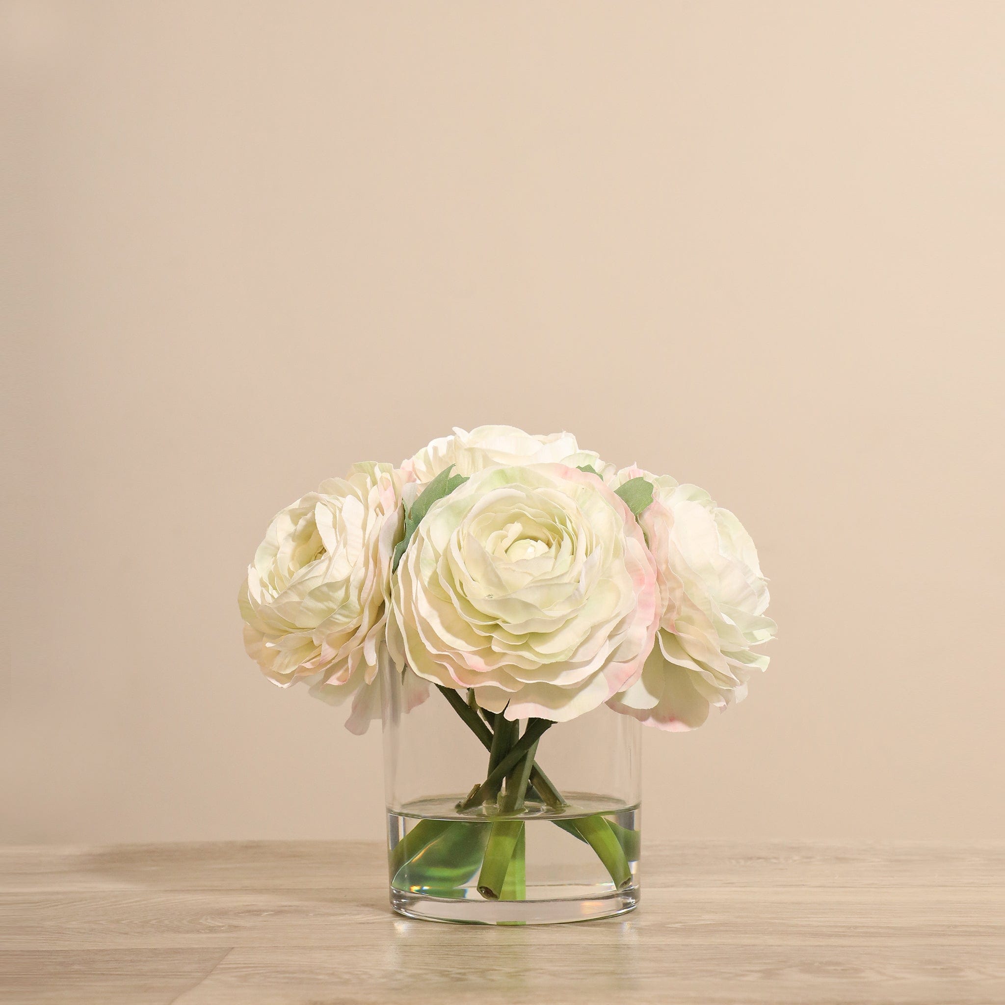 White Fake Ranunculus Artificial Ranunculus Arrangement in Glass Vase – Bloomr