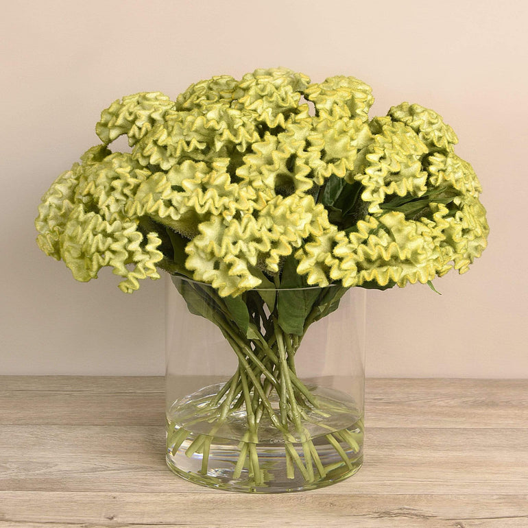 Artificial Celosia Arrangement in Glass Vase