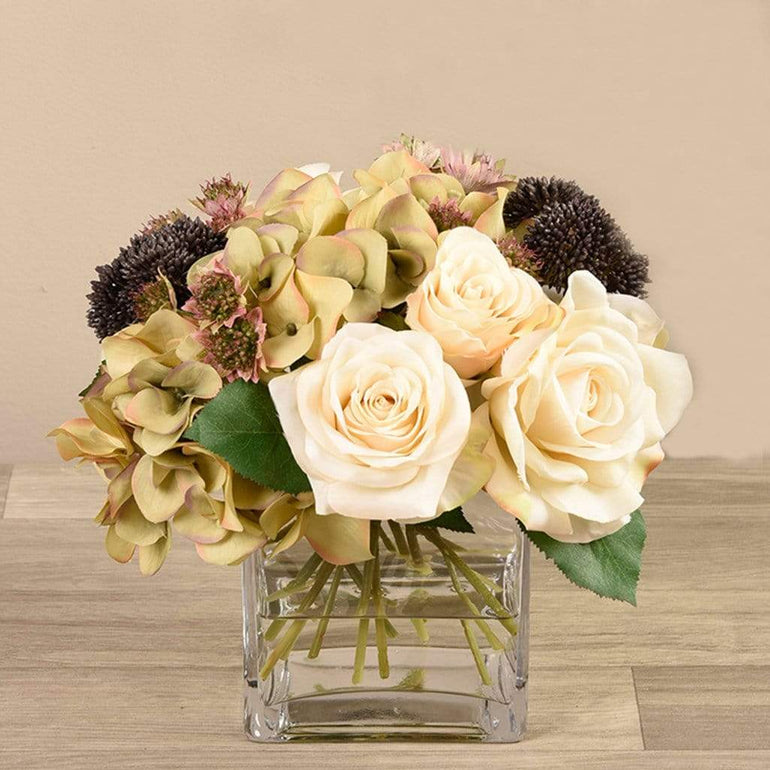 Artificial Mixed Flower Arrangement in Glass Vase