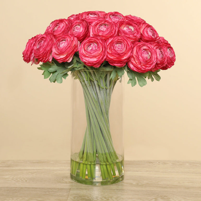 Artificial Ranunculus Arrangement in Glass Vase